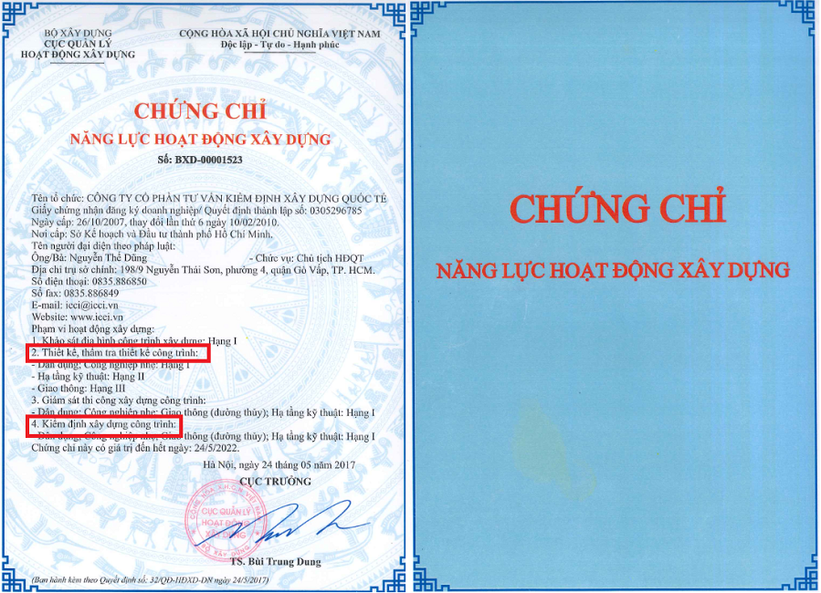 chứng chỉ năng lực tổ chức kiểm định xây dựng