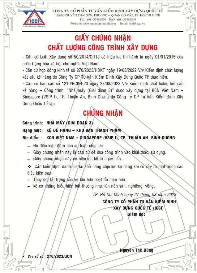 giấy chứng nhận an toàn chịu lực