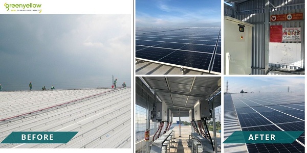 Hình ảnh ghi nhận trước và sau khi lắp đặt hệ thống năng lượng mặt trời áp mái